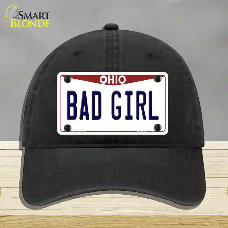 Bad Girl Ohio Novelty License Plate Hat Unconstructed Cotton / Black