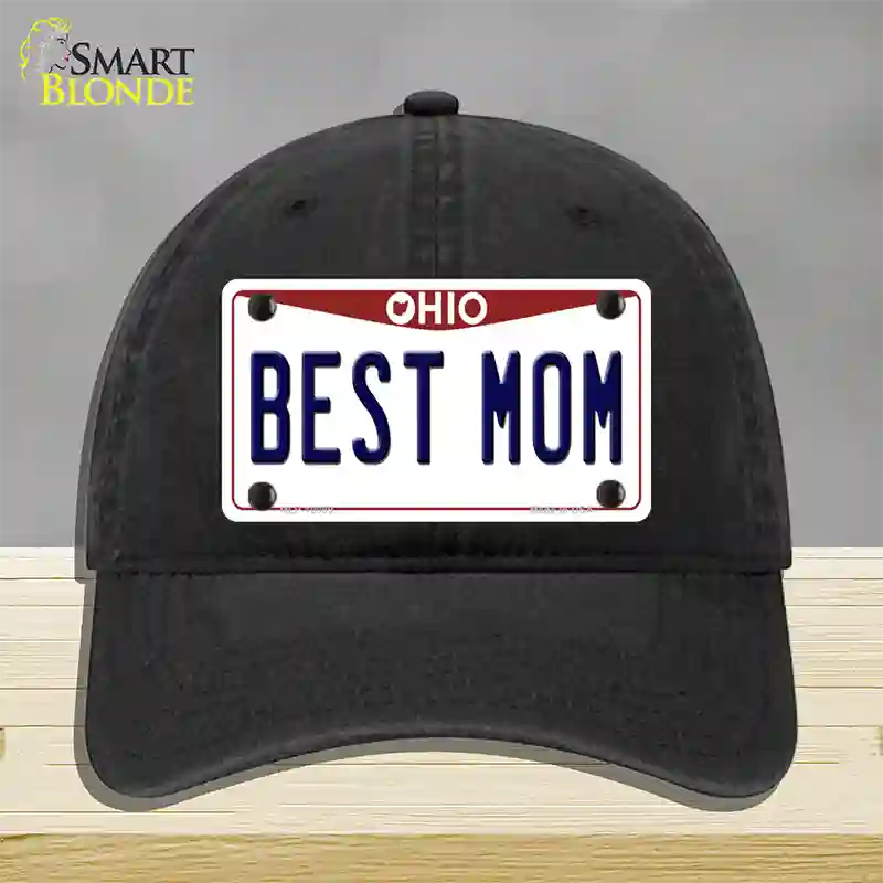 Best Mom Ohio Novelty License Plate Hat Unconstructed Cotton / Black