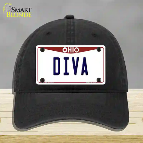 Diva Ohio Novelty License Plate Hat Unconstructed Cotton / Black