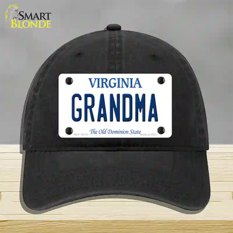 Grandma Virginia Novelty License Plate Hat Unconstructed Cotton / Black