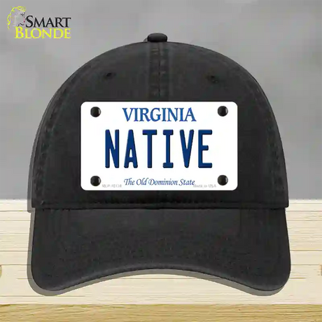 Native Virginia Novelty License Plate Hat Unconstructed Cotton / Black