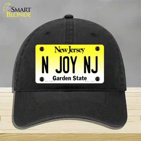 N Joy NJ New Jersey Novelty License Plate Hat Unconstructed Cotton / Black