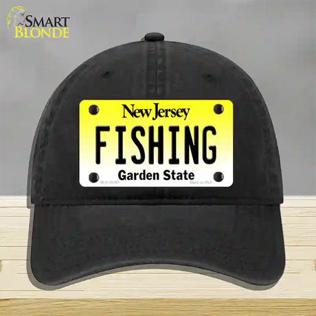 Fishing New Jersey Novelty License Plate Hat Unconstructed Cotton / Black