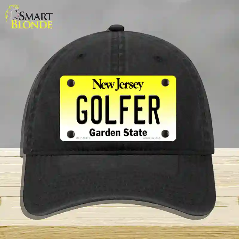 Golfer New Jersey Novelty License Plate Hat Unconstructed Cotton / Black