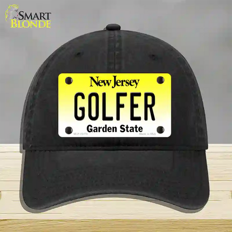 Golfer New Jersey Novelty License Plate Hat Unconstructed Cotton / Black