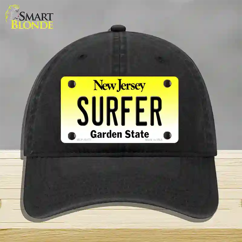 Surfer New Jersey Novelty License Plate Hat Unconstructed Cotton / Black