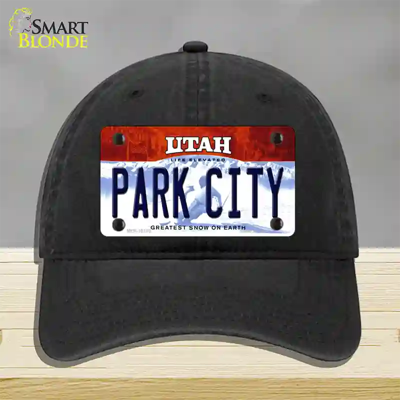 Park City Utah Novelty License Plate Hat Unconstructed Cotton / Black