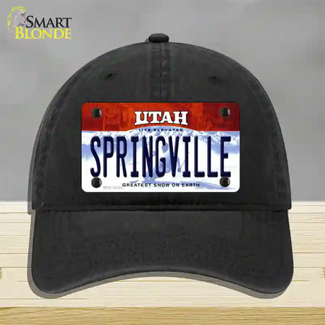 Springville Utah Novelty License Plate Hat Unconstructed Cotton / Black