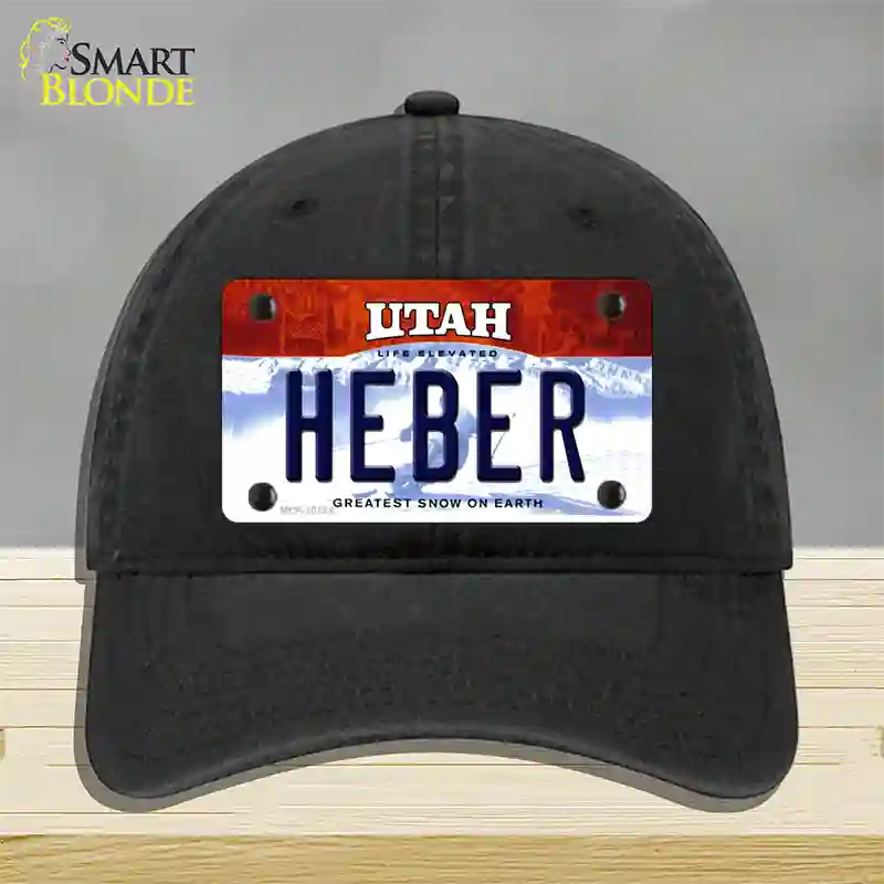 Heber Utah Novelty License Plate Hat Unconstructed Cotton / Black