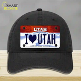 I Love Utah Novelty License Plate Hat Unconstructed Cotton / Black