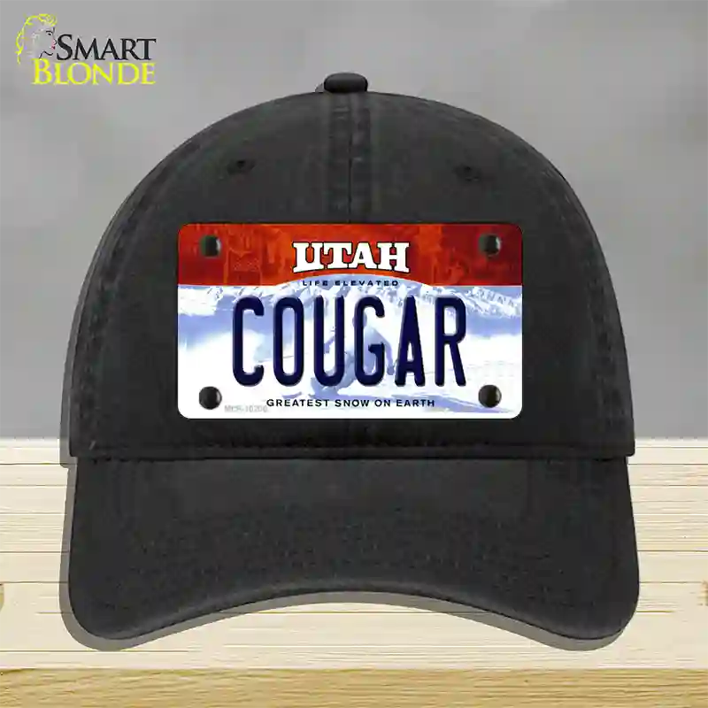 Cougar Utah Novelty License Plate Hat Unconstructed Cotton / Black