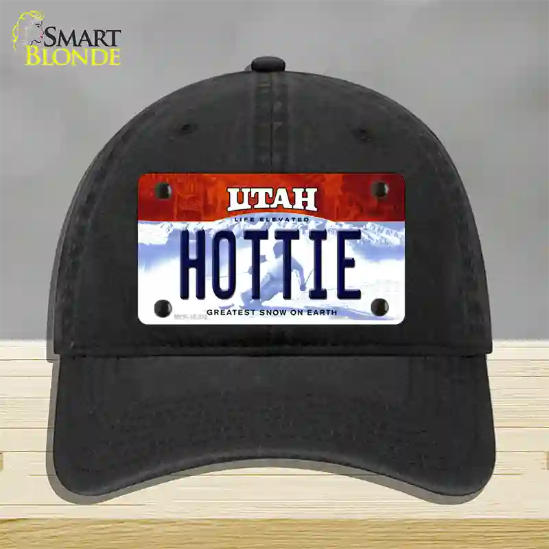 Hottie Utah Novelty License Plate Hat Unconstructed Cotton / Black