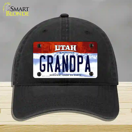 Grandpa Utah Novelty License Plate Hat Unconstructed Cotton / Black