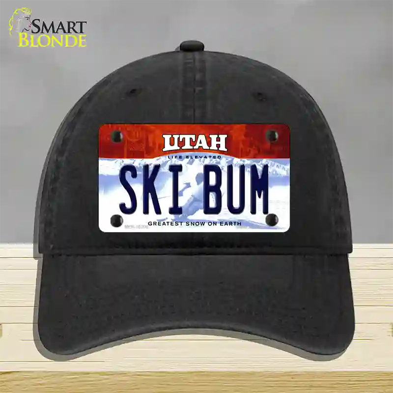 Ski Bum Utah Novelty License Plate Hat Unconstructed Cotton / Black