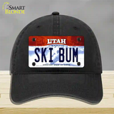 Ski Bum Utah Novelty License Plate Hat Unconstructed Cotton / Black