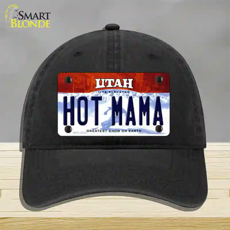 Hot Mama Utah Novelty License Plate Hat Unconstructed Cotton / Black