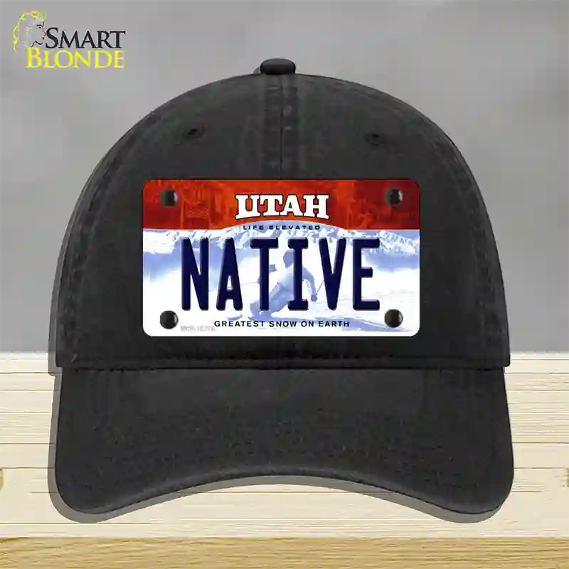 Native Utah Novelty License Plate Hat Unconstructed Cotton / Black