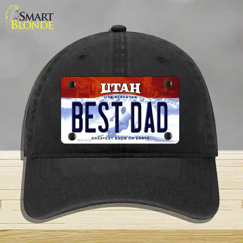 Best Dad Utah Novelty License Plate Hat Unconstructed Cotton / Black