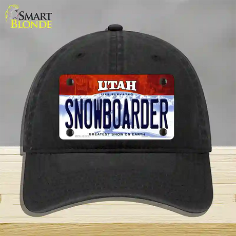 Snowboarder Utah Novelty License Plate Hat Unconstructed Cotton / Black