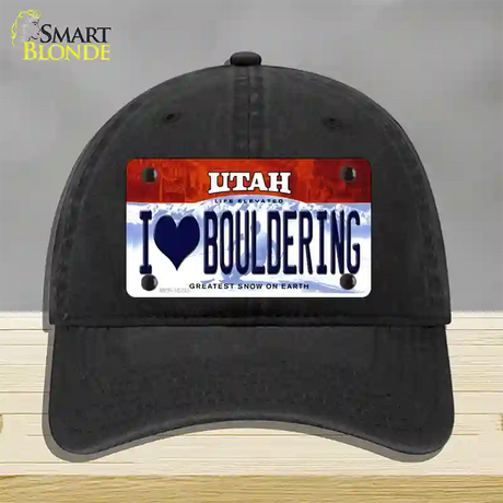 I Love Bouldering Utah Novelty License Plate Hat Unconstructed Cotton / Black