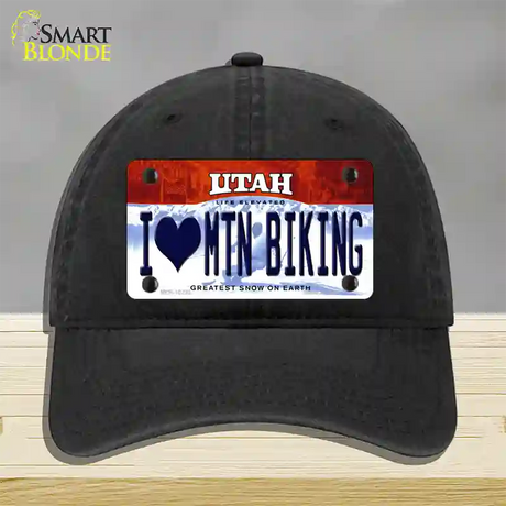 I Love Mtn Biking Utah Novelty License Plate Hat Unconstructed Cotton / Black