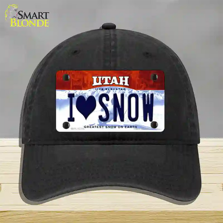 I Love Snow Utah Novelty License Plate Hat Unconstructed Cotton / Black