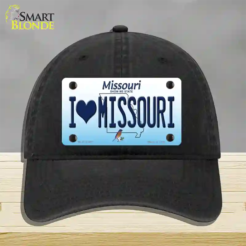 I Love Missouri Novelty License Plate Hat Unconstructed Cotton / Black