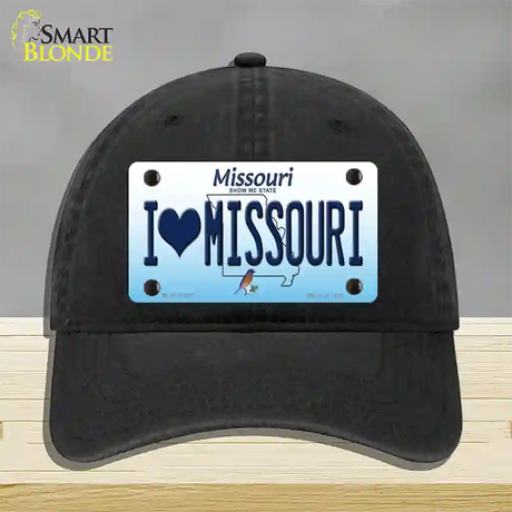 I Love Missouri Novelty License Plate Hat Unconstructed Cotton / Black