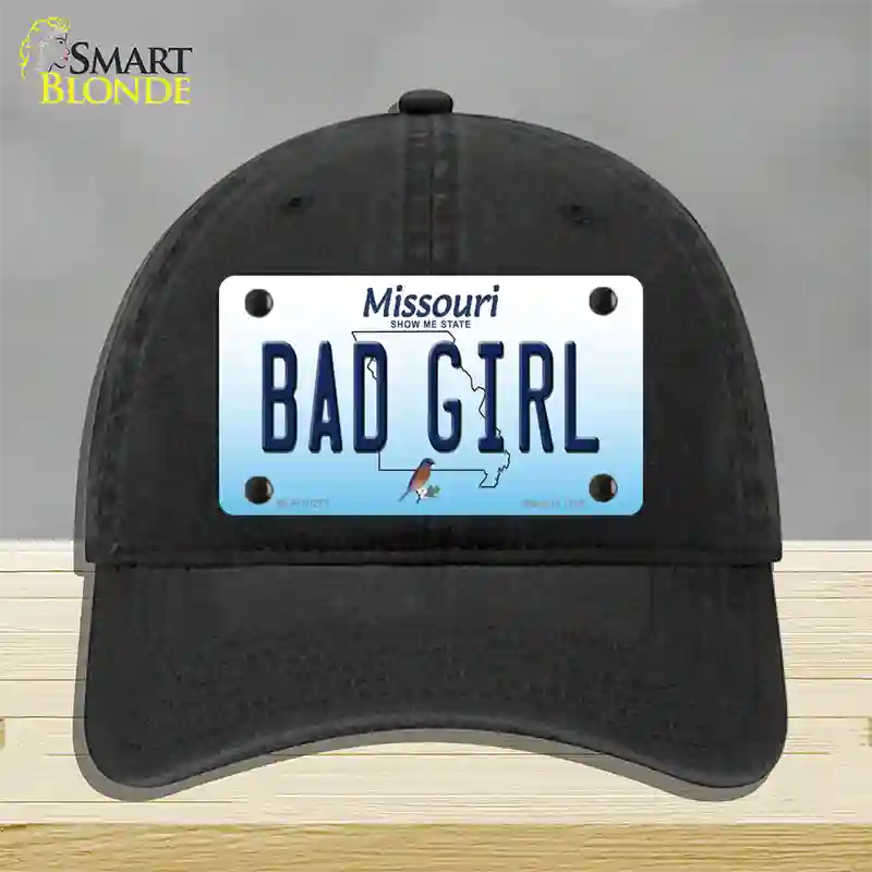 Bad Girl Missouri Novelty License Plate Hat Unconstructed Cotton / Black