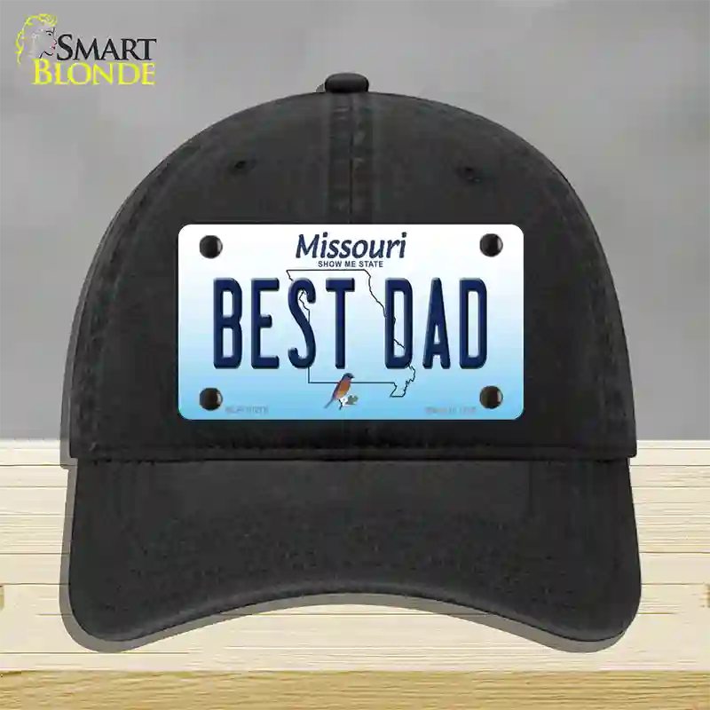 Best Dad Missouri Novelty License Plate Hat Unconstructed Cotton / Black