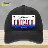 Chicago Illinois Novelty License Plate Hat Unconstructed Cotton / Black