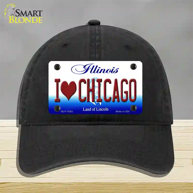 I Love Chicago Illinois Novelty License Plate Hat Unconstructed Cotton / Black