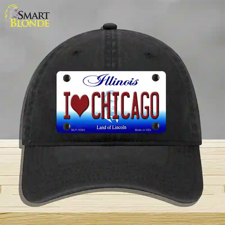 I Love Chicago Illinois Novelty License Plate Hat Unconstructed Cotton / Black