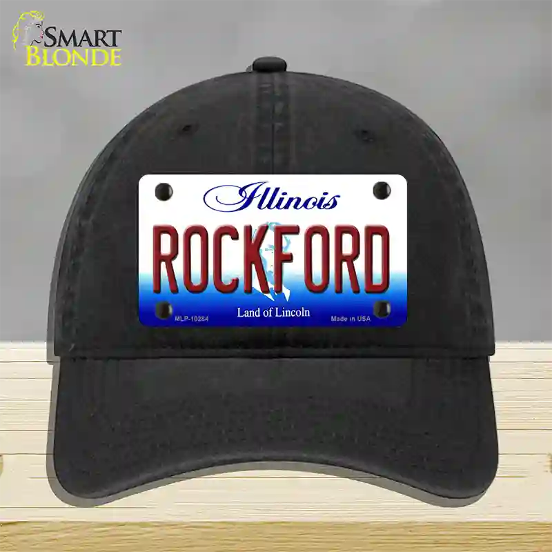 Rockford Illinois Novelty License Plate Hat Unconstructed Cotton / Black