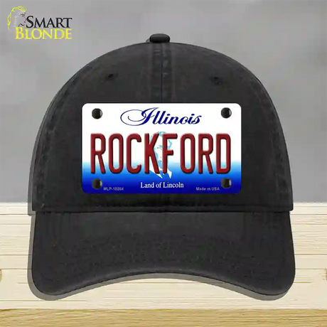 Rockford Illinois Novelty License Plate Hat Unconstructed Cotton / Black