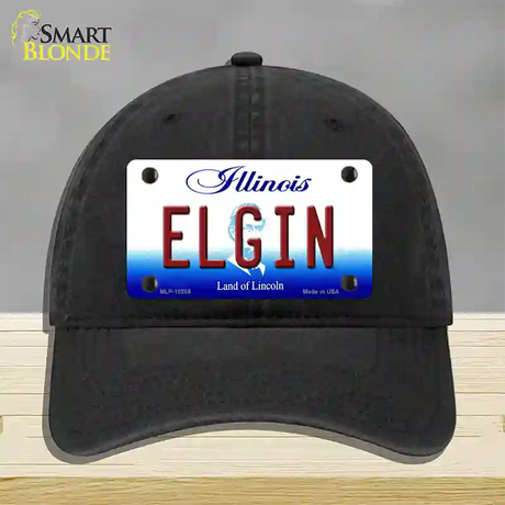 Elgin Illinois Novelty License Plate Hat Unconstructed Cotton / Black