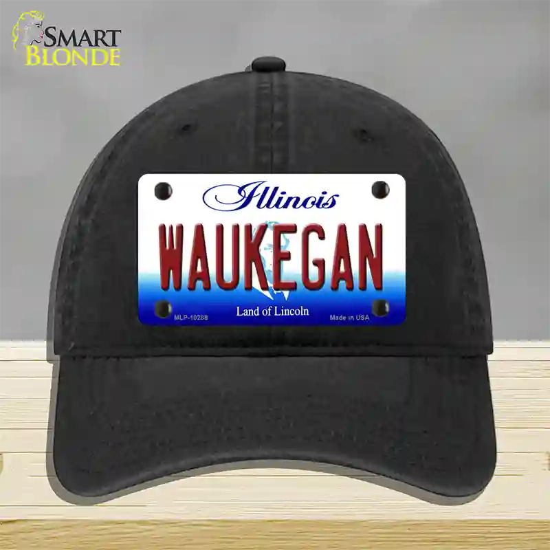 Waukegan Illinois Novelty License Plate Hat Unconstructed Cotton / Black