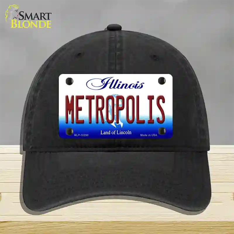 Metropolis Illinois Novelty License Plate Hat Unconstructed Cotton / Black