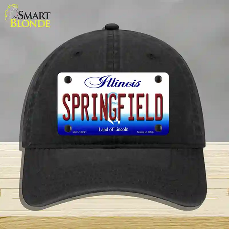 Springfield Illinois Novelty License Plate Hat Unconstructed Cotton / Black