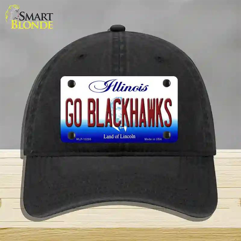 Go Blackhawks Illinois Novelty License Plate Hat Unconstructed Cotton / Black