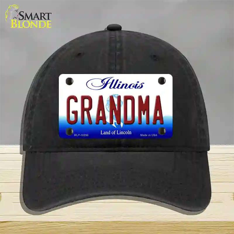 Grandma Illinois Novelty License Plate Hat Unconstructed Cotton / Black