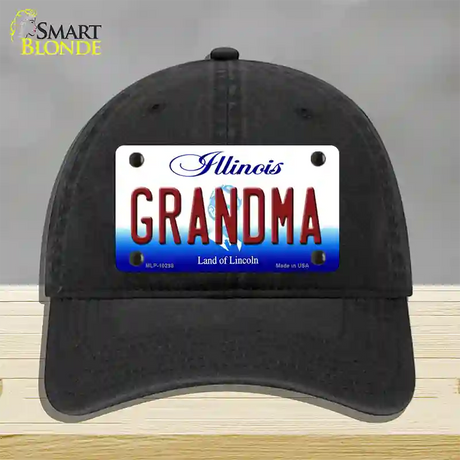 Grandma Illinois Novelty License Plate Hat Unconstructed Cotton / Black