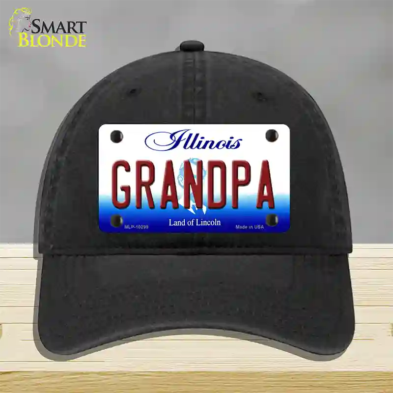 Grandpa Illinois Novelty License Plate Hat Unconstructed Cotton / Black