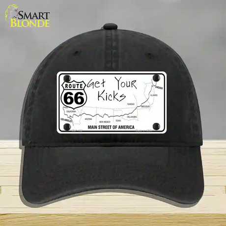 US Route 66 Map Novelty License Plate Hat Unconstructed Cotton / Black