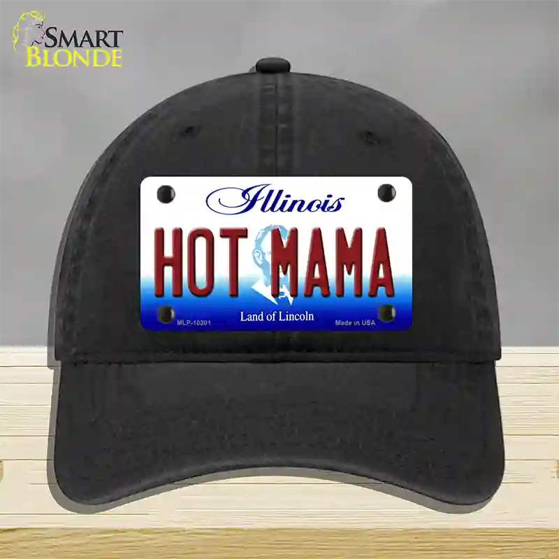 Hot Mama Illinois Novelty License Plate Hat Unconstructed Cotton / Black