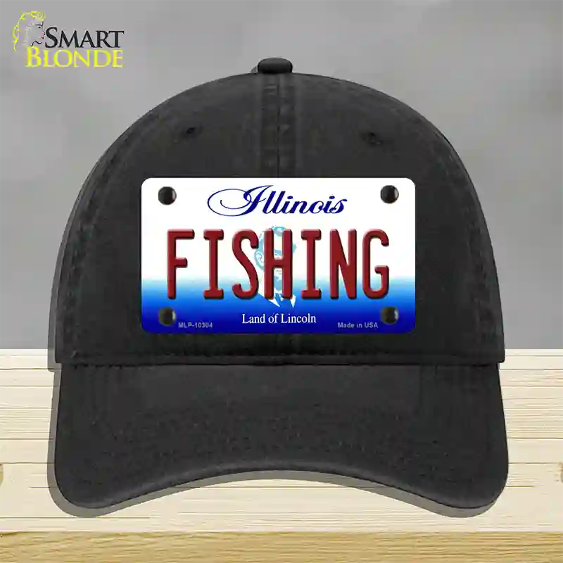 Fishing Illinois Novelty License Plate Hat Unconstructed Cotton / Black