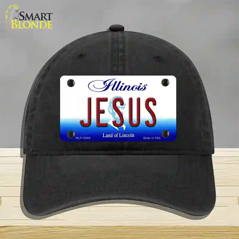 Jesus Illinois Novelty License Plate Hat Unconstructed Cotton / Black