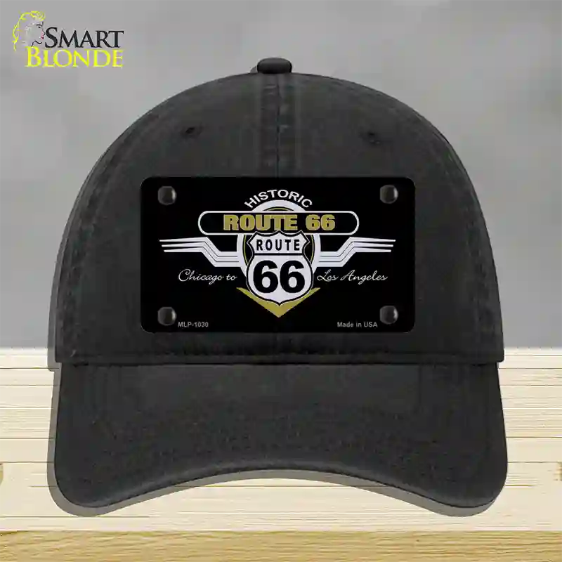 Route 66 Shield Wings Novelty License Plate Hat Unconstructed Cotton / Black