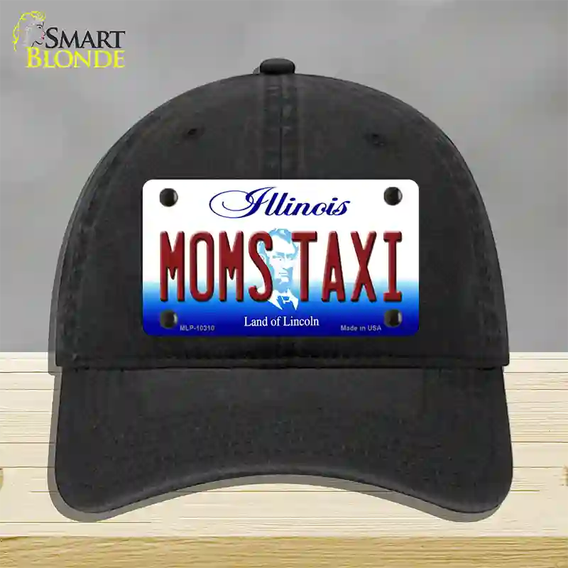 Moms Taxi Illinois Novelty License Plate Hat Unconstructed Cotton / Black