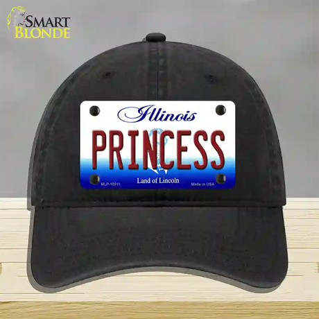 Princess Illinois Novelty License Plate Hat Unconstructed Cotton / Black